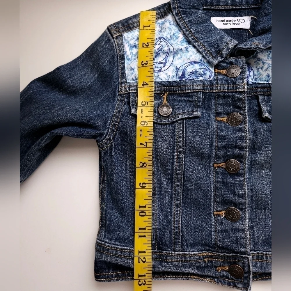 Handmade The Grateful Dead Denim Trucker Jacket in Blue and White Sz 6 NWT